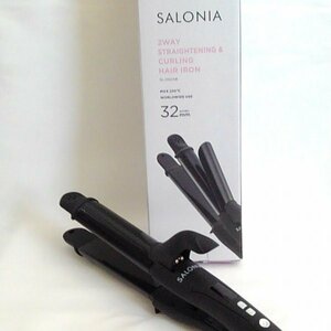 SALONIA サロニア 2WAY ストレート＆カールヘアアイロン オールブラック 32ｍｍ SL-002AB 説明書欠品【PSEマークあり】【訳あり】38 00167