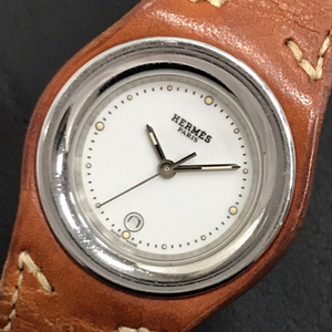 エルメス アーネ デイト クォーツ 腕時計 □B刻印 稼働品 ホワイト文字盤 HA1.210 付属品あり レディース HERMES