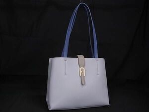 1円 ■美品■ FURLA フルラ ソフィア レザー トートバッグ ショルダーバッグ 肩掛け レディース ライトブルー系 BK1195