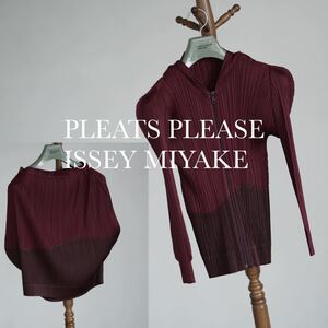 pleats please issey miyake プリーツ 切り替え セットアップ フード付き ジャケット ワイド スカート プリーツプリーズ イッセイミヤケ 赤