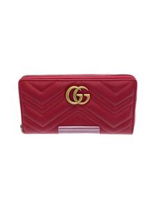 GUCCI◆長サイフ_GGマーモント_キルティング/レザー/RED/レディース