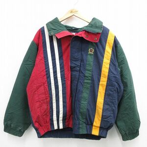 XL/古着 トミーヒルフィガー 長袖 ブランド ダウン ジャケット メンズ 90s ワンポイントロゴ コットン 紺他 ネイビー 23oct31 中古 ア