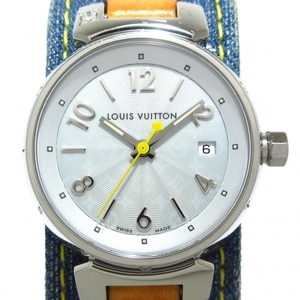 LOUIS VUITTON(ヴィトン) 腕時計 タンブール Q121V レディース SS/モノグラムデニムベルト/1Pダイヤ/0.03カラット ライトブルー