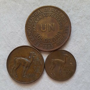 ペルー　1ソル1965年 1ソル1967年 1/2ソル1973年　Peru　黄銅貨　3枚まとめて