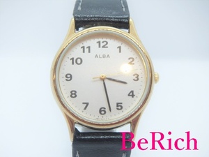 セイコー SEIKO アルバ メンズ 腕時計 V501-1B80 白 ホワイト 文字盤 SS レザー 黒 ブラック GP ウォッチ ALBA 【中古】 ht4144