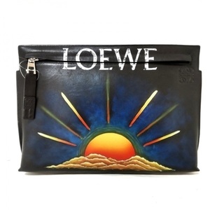 ロエベ LOEWE クラッチバッグ - ナッパレザー 黒×オレンジ×マルチ 太陽 バッグ