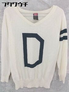 ◇ DOUBLE STANDARD CLOTHING ウール ニット 長袖 セーター サイズF アイボリー ネイビー レディース