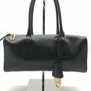 1円 良品 PRADA プラダ 三角ロゴ サフィアーノ レザー ハンド ミニ ボストン バッグ ブラック a3325