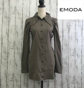 EMODA　エモダ　ビッグカラーシャツワンピース　Fサイズ　グレー　S5.2-110　USED