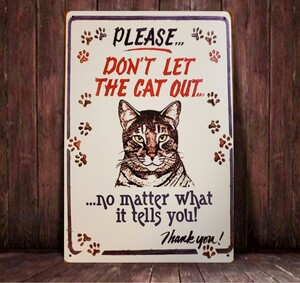 ブリキ看板　HANAKO　レトロ　猫の看板　J2　キジトラ　ウェルカムボード　保護猫　猫に注意