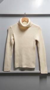 90’s agnes b. フランス製 リブ編み タートルネック ウール ニット セーター 生成り サイズ0 アニエスベー