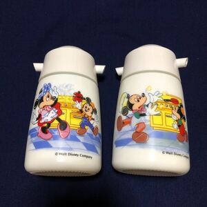 ＊レトロ＊Disney ミッキーマウス&ミニーマウス 陶器製　調味料入れ 醤油差し&ソース差しセット　当時物