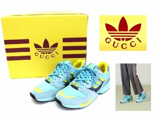 15万新品◆7=26cm程度◆GUCCI×adidasコラボ スエード×テキスタイルロートップスニーカー GG淡青マルチカラー『TORSION ZX8000』1円