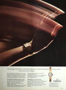 稀少・時計広告！1967年オメガ 時計広告/Omega Ladymatic Watch/レディース/ジュエリー/Y