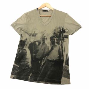 H716① イタリア製 DOLCE＆GABBANA ドルチェ＆ガッバーナ ドルガバ 半袖 Vネック カットソー Tシャツ グレー系 柄 メンズ 50