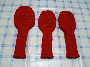 手編みヘッドカバー　ウッド用　赤3個セット