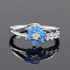 オパール　リング　指輪 Delysia King青US6,7,8,９号手元に有り ホワイトファイヤー オーストラリア産宝石フラワー ダイヤモンド US6～10号