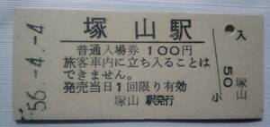 塚山駅 100円 硬券入場券 未使用券 信越本線 国鉄 新潟印刷 塚山駅発行