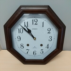 y042410t CITIZEN 掛け時計 クォーツ 昭和 レトロ アンティーク 八角形 木製 時計
