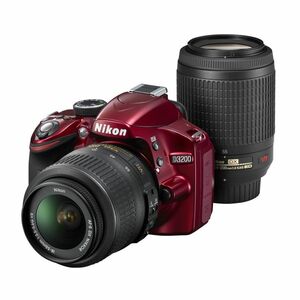 Nikon デジタル一眼レフカメラ D3200 200mmダブルズームキット 18-55mm/55-200mm付属 レッド D3200WZ2