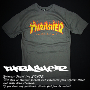 Thrasher Magazine(US企画)スラッシャーマガジン Tシャツ Flame Logo T-Shirt Charcoal グレー(M)スケボー SKATE SK8 スケートボード