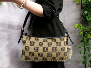 ●超美品●LOEWE ロエベ●アナグラム●キャンバス カーフ レザー 本革●ワンショルダー バッグ●黒 ベージュ●シルバー金具●収納●Js46196