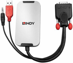 ☆未使用☆LINDY VGA - DisplayPort 1.2変換アダプタケーブル オーディオ付 USB給電ケーブル付 0.18m