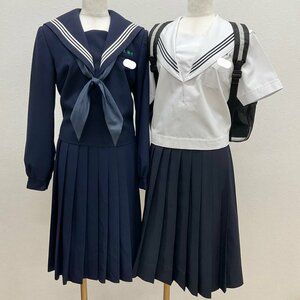 U642/S1157(中古/箱)福岡県 二瀬中学校 女子制服6点 /旧制服/170A程度/W66/セーラー/夏冬スカート/スカーフ/鞄/3本ライン/学生服/卒業生品/