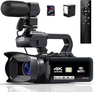 ビデオカメラ4K 60FPSウルトラHD 64.0MPYouTubeカメラWIFI機能 18XデジタルズームビデオカメラAFオートフォーカス 4.0イン