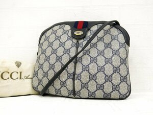 ◆GUCCI オールド グッチ◆GGスプリーム◆PVC カーフ レザー 本革◆ショルダー バッグ◆ライトグレー 紺◆シェリー◆ヴィンテージ◆A4641