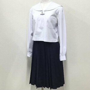 O476/(中古)兵庫県 東播磨高校 女子制服2点 /旧制服/3/W60/丈57/28本/合服セーラー/スカート/長袖/白3本/しもかわ/白/紺/中学/高校/学生服