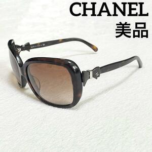 R-962 美品 1円〜 CHANEL シャネル サングラス メガネ 眼鏡 ココマーク リボン 5171-A c.714/3B べっ甲風 ブラウン 茶色