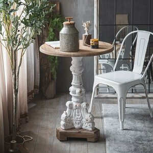 法国式アンティークな彫刻が施された白い実木の円卓コーヒーテーブル