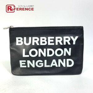 BURBERRY バーバリー ロゴ ポーチ クラッチバッグ レザー ブラック メンズ【中古】