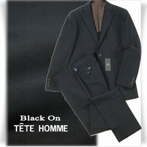 新品1円～★定価4.9万 Black On TETE HOMME テットオム ウール毛 シングル二つボタンスーツ 98AB6 ノータック ブラック 黒 ◆1848◆