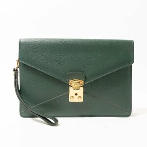LANCEL ランセル セカンドバッグ クラッチバッグ グリーン 緑 ゴールド レザー 本革 メンズ 昭和レトロ シンプル きれいめ bag 鞄 かばん