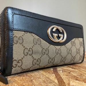 1円【美品】 GUCCI グッチ マーモント GG ウォレット メンズ レディース 財布 インターロッキング ロングウォレット　ラウンドファスナー 