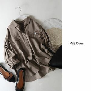 ミラオーウェン Mila Owen☆コットンリネン混 比翼シャツ 0サイズ☆E-M 1636