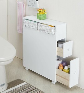 多機能トイレラック　ホワイト　LS-2400(トイレ収納棚 トイレ収納ラック トイレ収納ボックス キャスター付き スリム 省スペース)