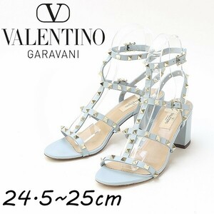 ◆VALENTINO GARAVANI ヴァレンティノ ガラヴァーニ レザー スタッズ ストラップ ヒール サンダル 水色 39 1/2