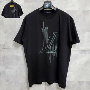 数回使用 L ルイヴィトン 23ss LV ロゴ フリークエンシー グラフィック Tシャツ 黒 イタリア製 スター ブロッサム LOUIS VUITTON ステッチ