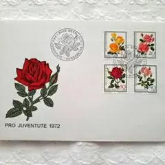 初日カバー　FDC　スイス　薔薇　海外切手