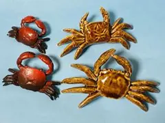【 美品 】手のひらサイズ  陶器製蟹(大・中) 金属製蟹(大・小) 4個セット