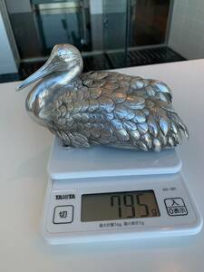 津雪 作 銀製 鶴 香炉 共箱 純銀 重量 約795ｇ 銀純度 銀品位900（純銀 純度90％以上）シルバー SILVER 900