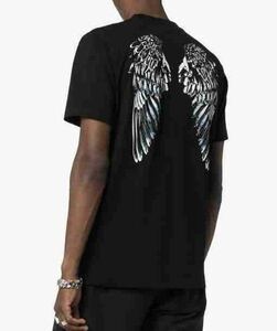 正規新品 19AW MARCELO BURLON マルセロバーロン HEART WING ハートウイング リブネック Tシャツ カットソー 黒 XXS