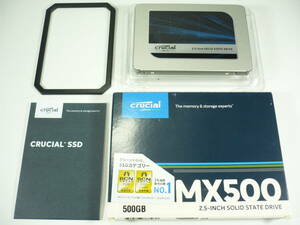 【♪未使用に近い♪】 Crucial MX500 500GB 3D NAND SATA 2.5インチ 7mm（9.5mmアダプター付き）内蔵型SSD クルーシャル SSD 【No36】