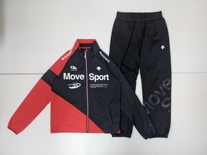 11．デサント Descente MOVE SPORTS 2点 セット 速乾 ジャージ ブルゾン ジャケット パンツ トレーニングウェア上下 メンズM黒赤 y307