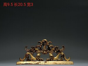◆古寳堂◆唐時期 青銅製 塗金 蟠龍筆架 置物 賞物 極細工 古置物 古擺件 中国古美術 時代物 古董品