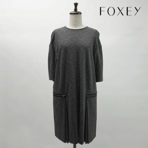 FOXEY NEW YORK フォクシーニューヨーク Aラインワンピース 五分袖 膝丈 バックジップ レディース ダークグレー サイズ42*NC1292