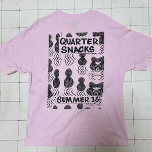 クウォータースナックス【Quartersnacks】ビッグバックプリント 半袖Tシャツ メキシコ製 古着 スケーター Lサイズ ピンク×ブラック/桃黒